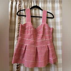 Anthropologie HD in Paris Red and White Striped Peplum Bandage Tank Top